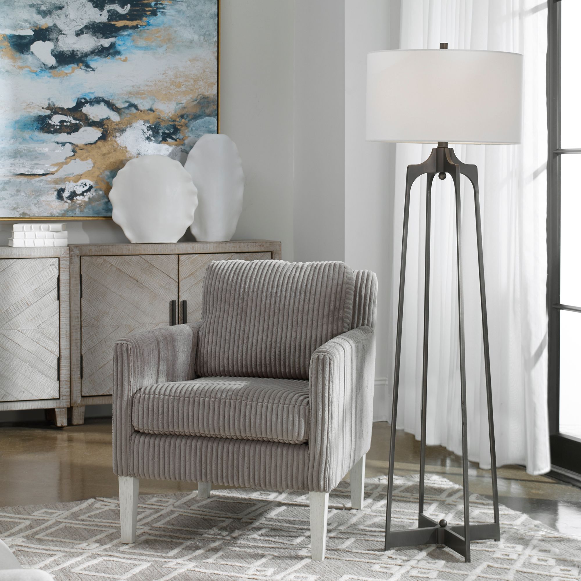 Image 4 Uttermost Adrian Plated Aged Gun Metal Floor Lamp more views