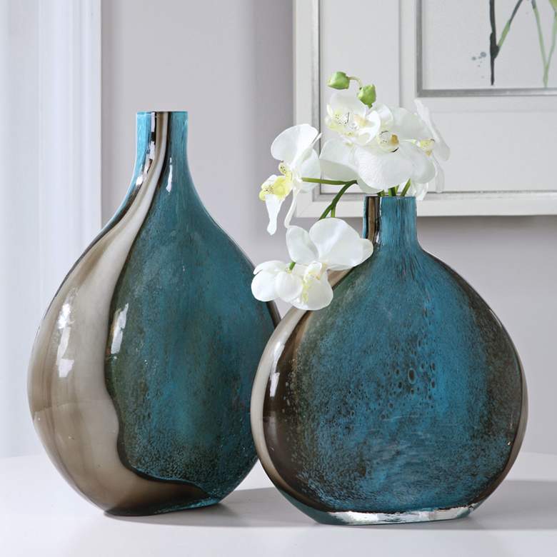 Image 1 Uttermost Adrie Cobalt Blue Black Art Glass Vases Set of 2