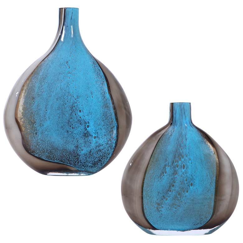 Image 2 Uttermost Adrie Cobalt Blue Black Art Glass Vases Set of 2 more views