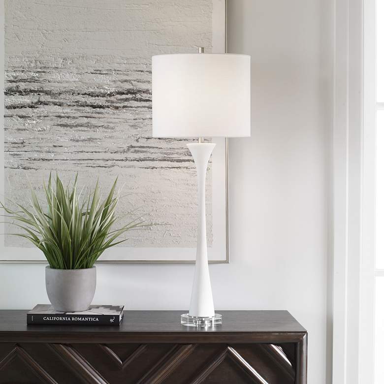 Image 1 Uttermost Adrienne 34" White Faux Marble Trumpet Buffet Lamp