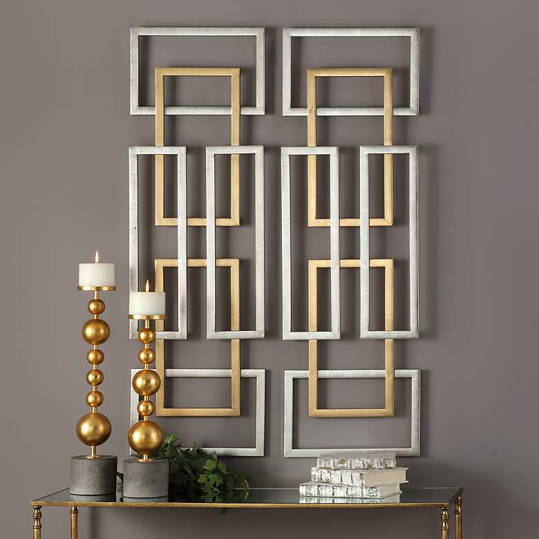 Image 1 Uttermost Aerin 50 3/4"H Geometric Metal Wall Art Set of 2