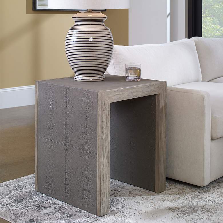 Image 1 Uttermost Aerina 20" Wide Light Gray Faux Shagreen End Table
