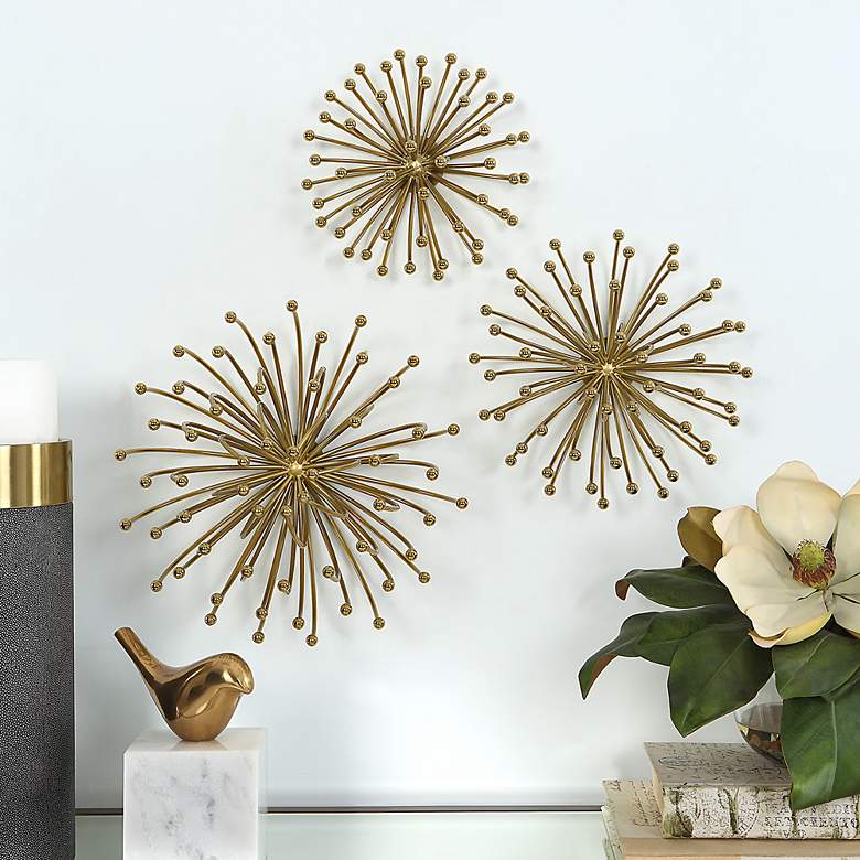 Image 1 Uttermost Aga Plated Gold Metal 3-Piece Wall Decor Set