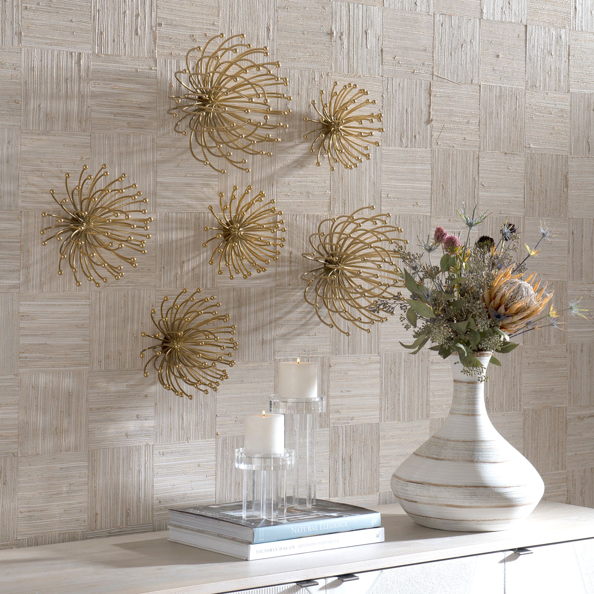 Image 5 Uttermost Aga Plated Gold Metal 3-Piece Wall Decor Set more views