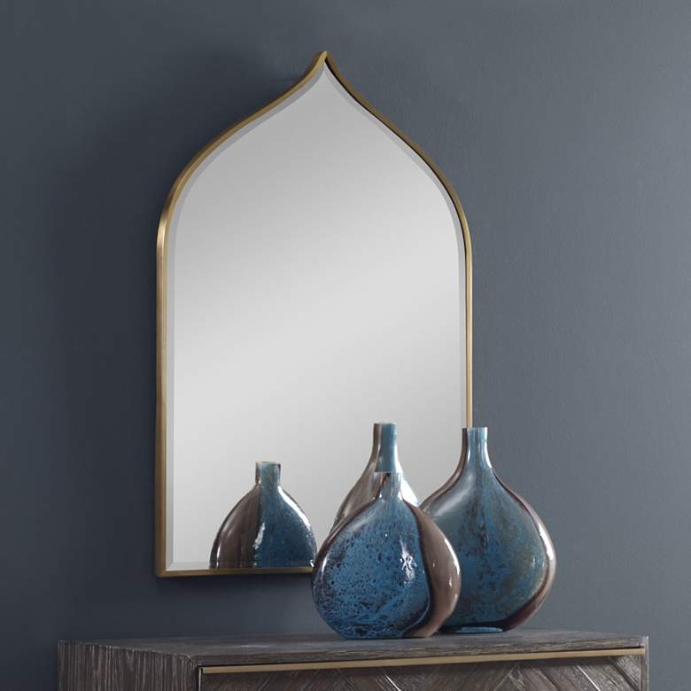Image 1 Uttermost Agadir Brushed Gold 24" x 36 1/2" Arch Wall Mirror