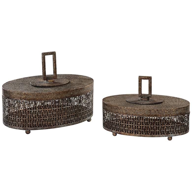 Image 1 Uttermost Agnese Antiqued Gold Iron 2-Piece Oval Box Set