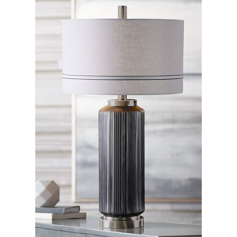Image 1 Uttermost Akila Dark Charcoal Hand-Etched Glass Table Lamp