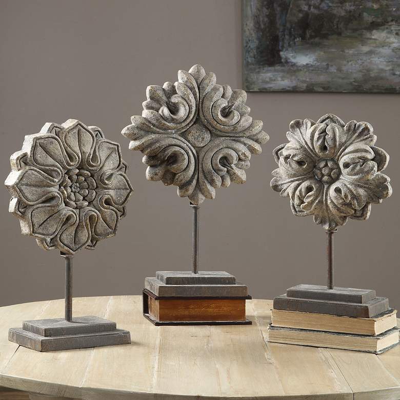 Image 1 Uttermost Alarik 3-Piece Ivory Floral Sculpture Set