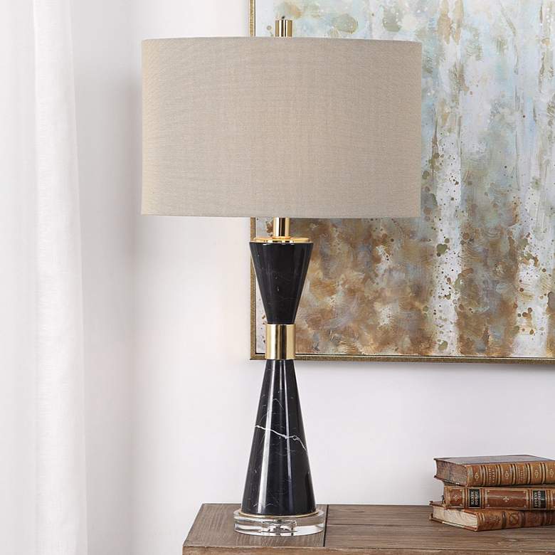 Image 1 Uttermost Alastair 29 3/4" Modern Black Marble Hourglass Table Lamp