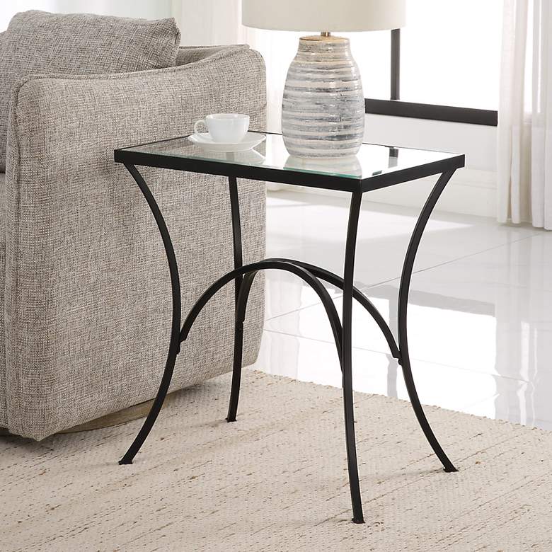 Image 2 Uttermost Alayna 22" Wide Black Metal and Glass End Table