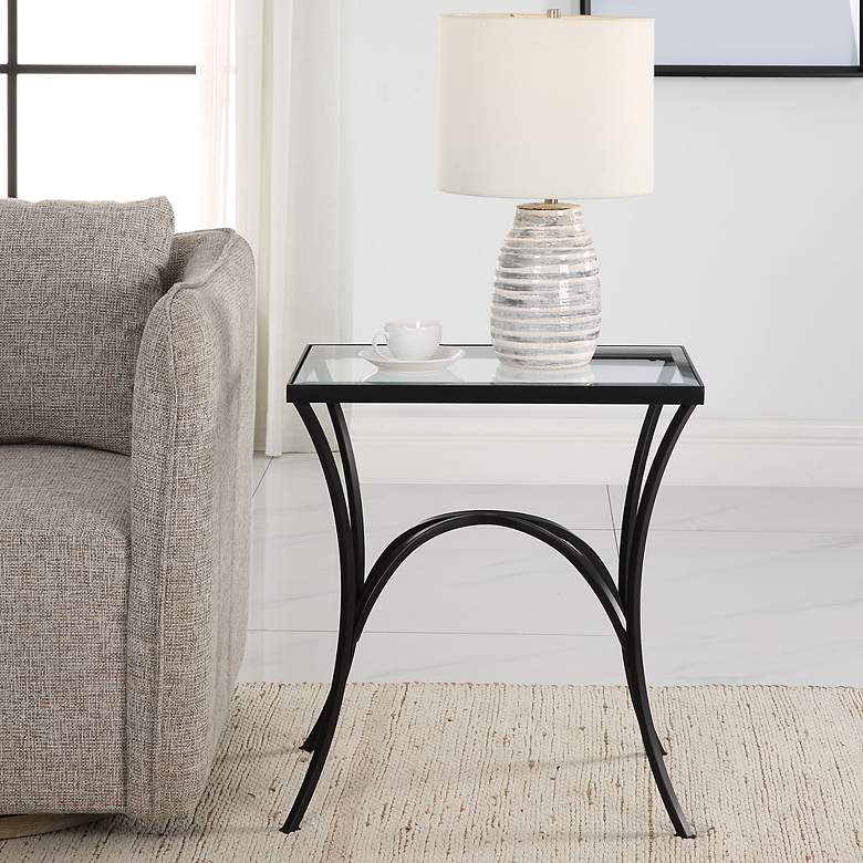 Image 4 Uttermost Alayna 22" Wide Black Metal and Glass End Table more views