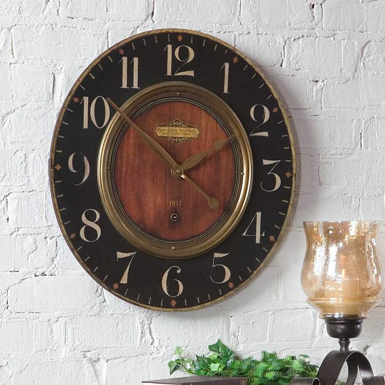 Image 3 Uttermost Alexandre Martinot Brass 23" Round Wall Clock more views