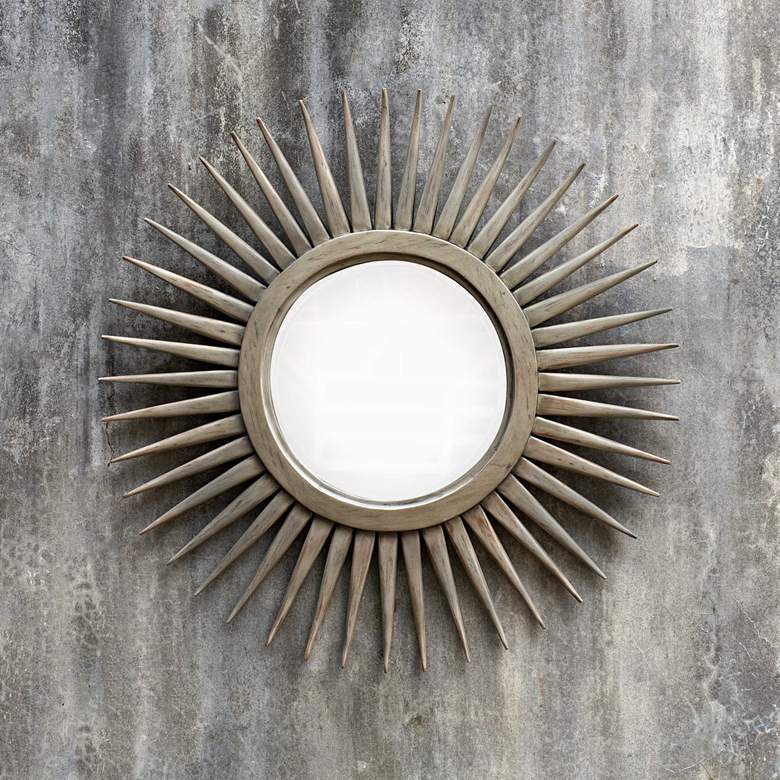 Image 1 Uttermost Alia Aged White Sunburst 37 1/2 inch Round Wall Mirror