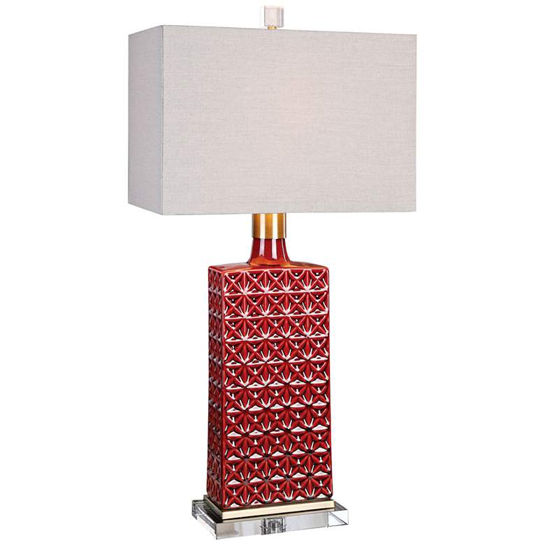 Image 1 Uttermost Alimos Deep Red Embossed Ceramic Table Lamp