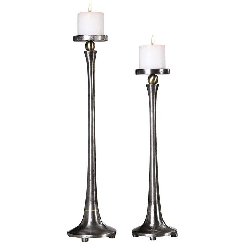 Image 2 Uttermost Aliso Silver Tapered Candle Holders Set of 2