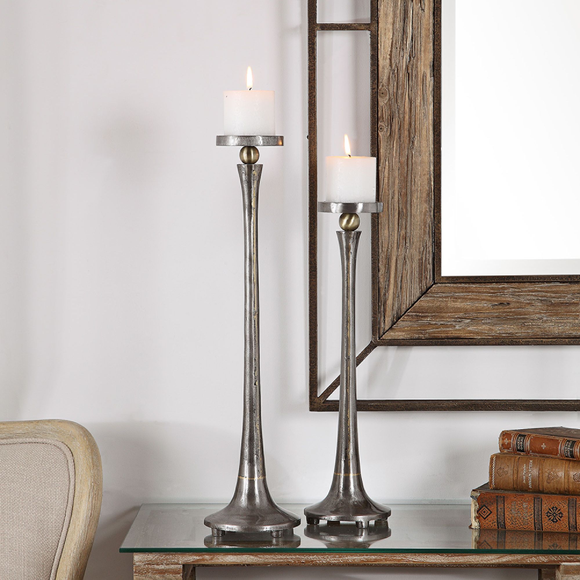 Uttermost Aliso Silver Tapered Candle Holders Set of 2 - #65A13