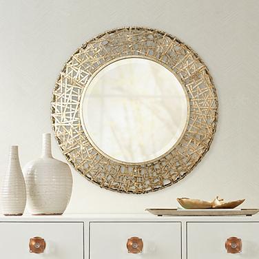 Uttermost Alita 32" Champagne Woven Metal Round Wall Mirror