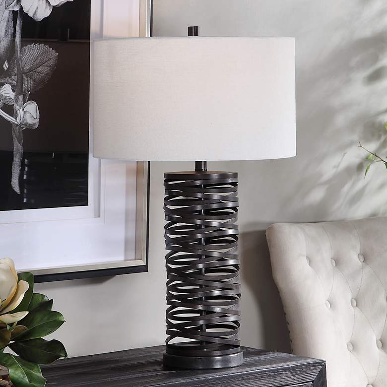 Image 1 Uttermost Alita Aged Rust Black Metal Cylindrical Table Lamp
