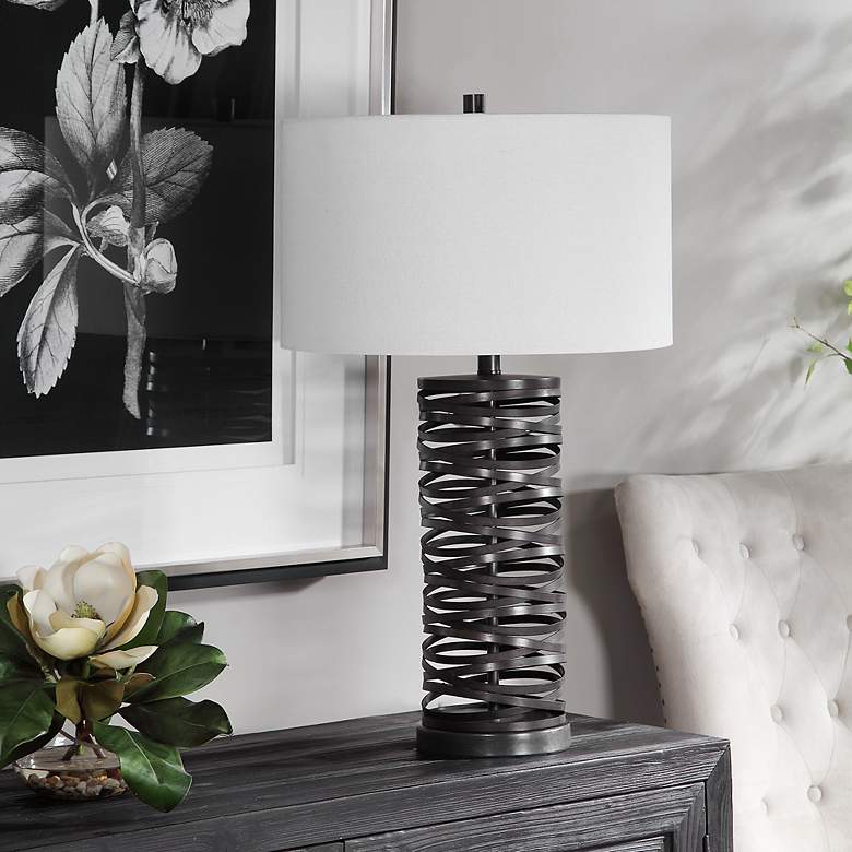 Image 4 Uttermost Alita Aged Rust Black Metal Cylindrical Table Lamp more views