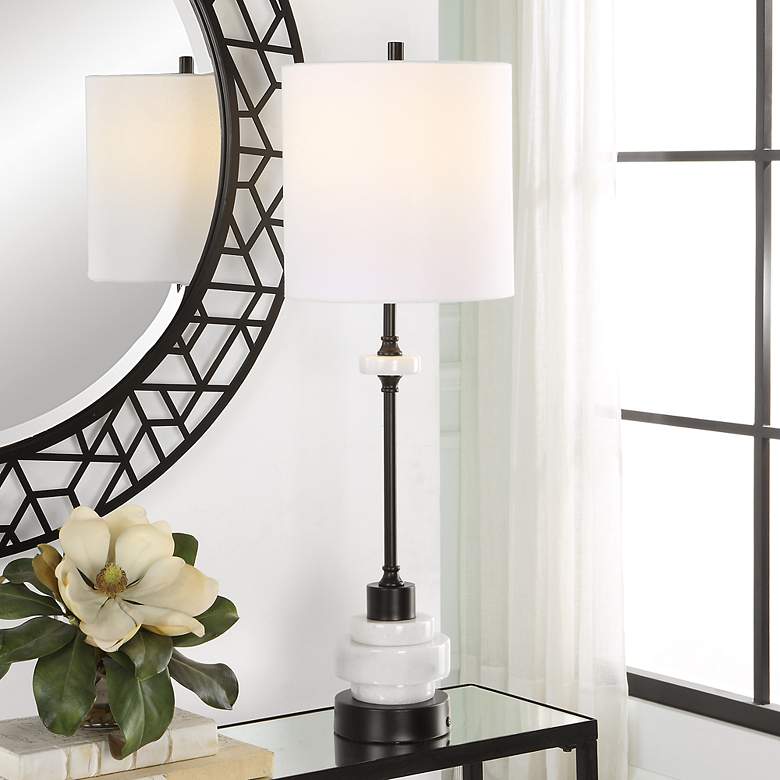 Image 1 Uttermost Alliance 32 1/2" White Marble Black Iron Buffet Table Lamp