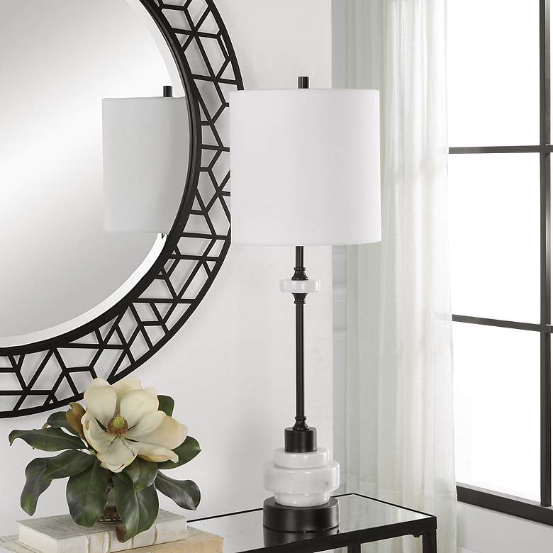 Image 3 Uttermost Alliance 32 1/2" White Marble Black Iron Buffet Table Lamp more views