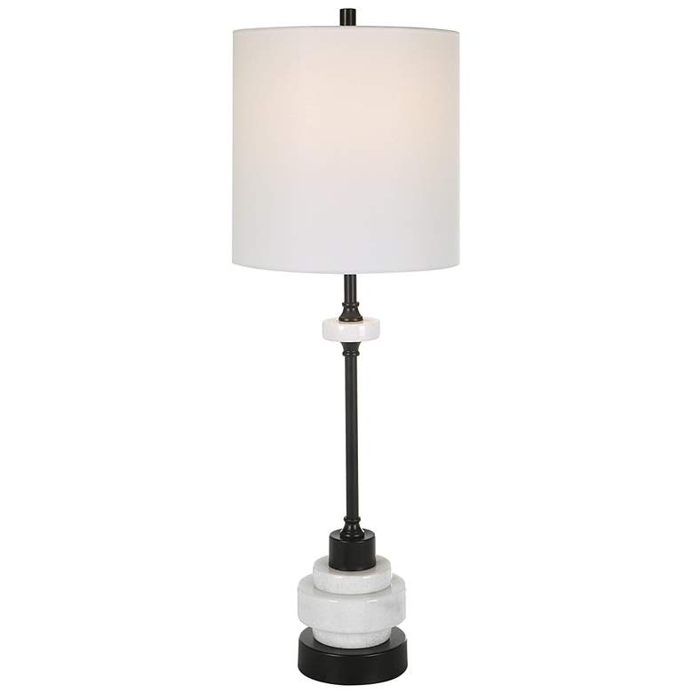 Image 1 Uttermost Alliance White Marble Black Iron Buffet Table Lamp