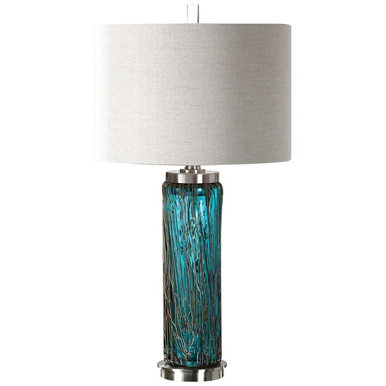 Image 2 Uttermost Almanzora 29 3/4 inch Blue Glass Cylindrical Table Lamp