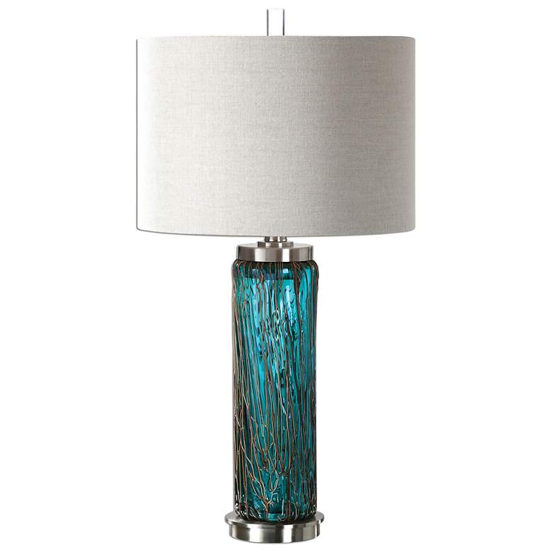 Image 2 Uttermost Almanzora 29 3/4 inch Blue Glass Cylindrical Table Lamp