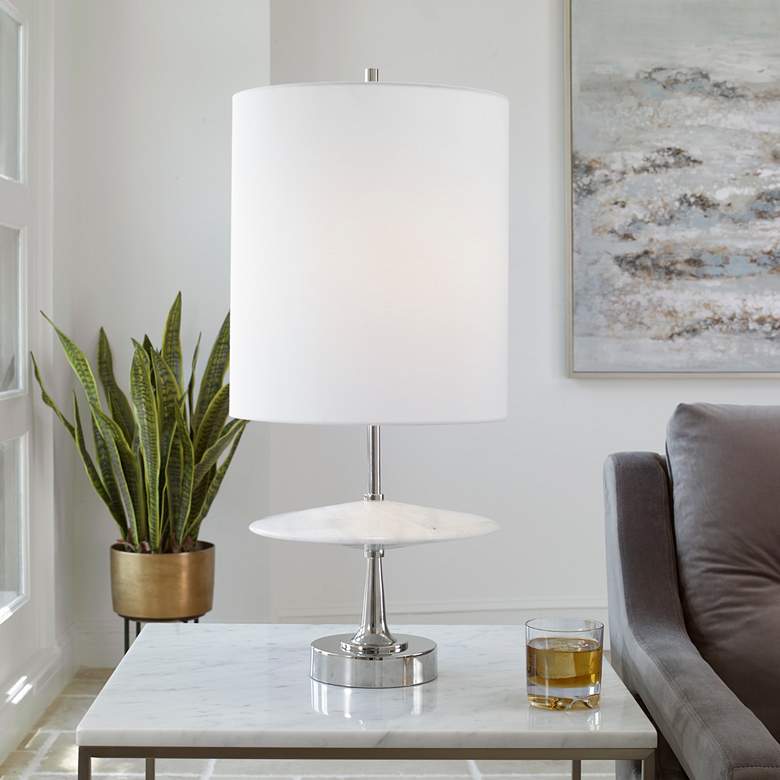 Image 1 Uttermost Altitude White Marble and Polished Nickel Iron Table Lamp