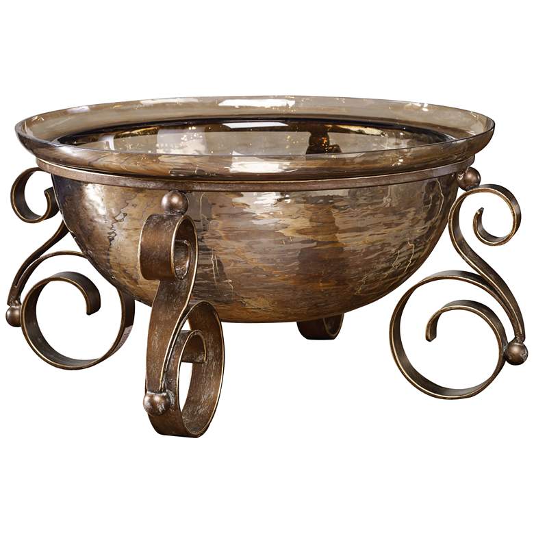 Image 2 Uttermost Alya 17 inch Wide Rustic Scroll Glass Bowl