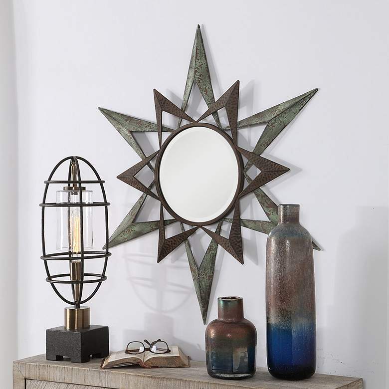 Image 1 Uttermost Amary Distressed Green 30 inch x 35 inch Wall Mirror
