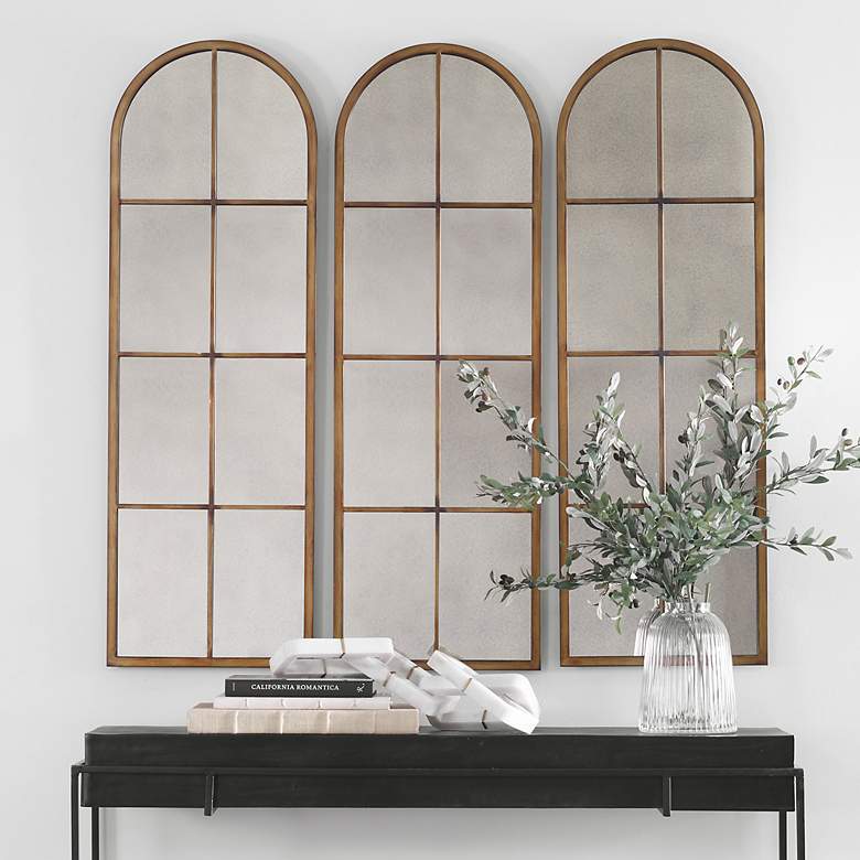 Image 6 Uttermost Amiel Maple Brown 17" x 50" Arch Top Wall Mirror more views