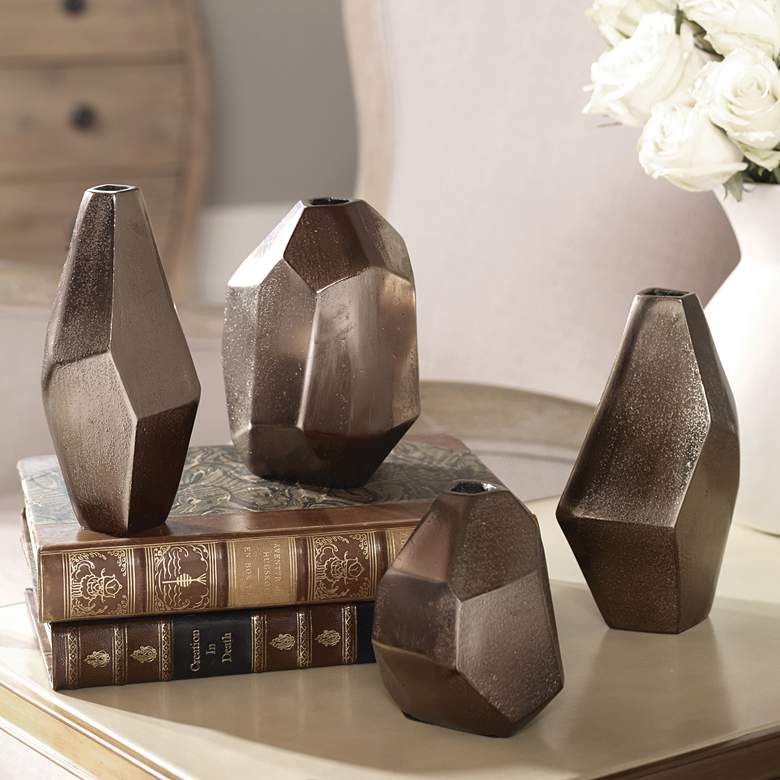 Image 1 Uttermost Amna Bronze Geometric Metal Vases Set of 4