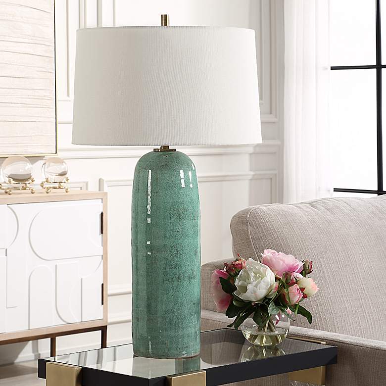 Image 3 Uttermost Andale 30 1/4" Crackled Teal Ceramic Table Lamp more views