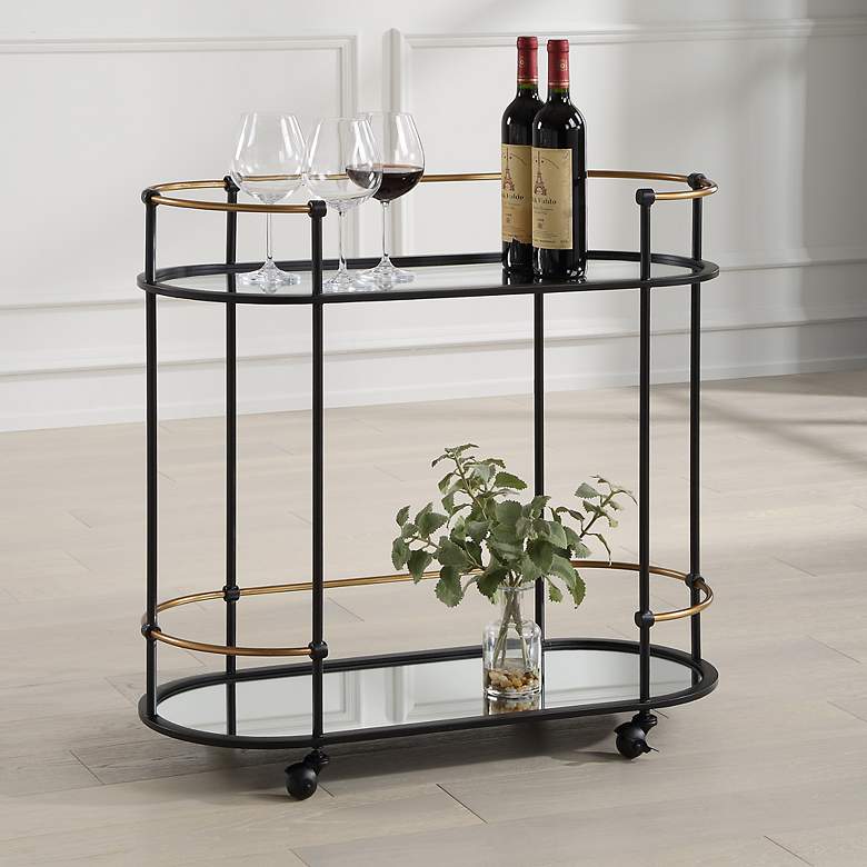 Image 2 Uttermost Andre 32" Wide Satin Black 2-Shelf Bar Cart more views
