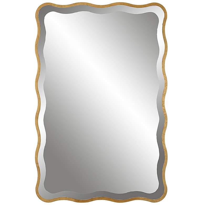 Image 2 Uttermost Aneta 36" x 24" Scalloped Wood Gold Mirror