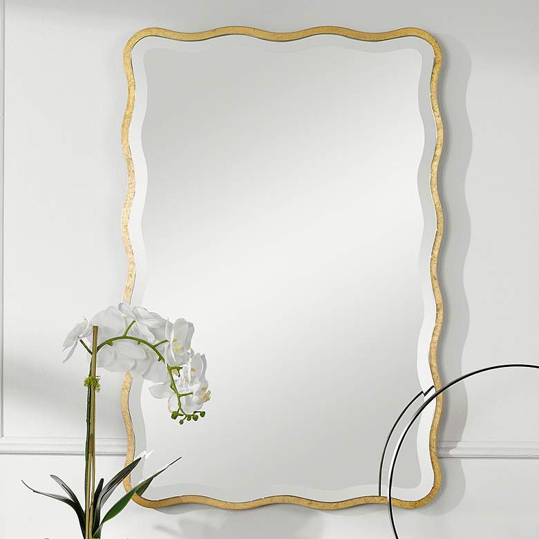 Image 1 Uttermost Aneta 36" x 24" Scalloped Wood Gold Mirror