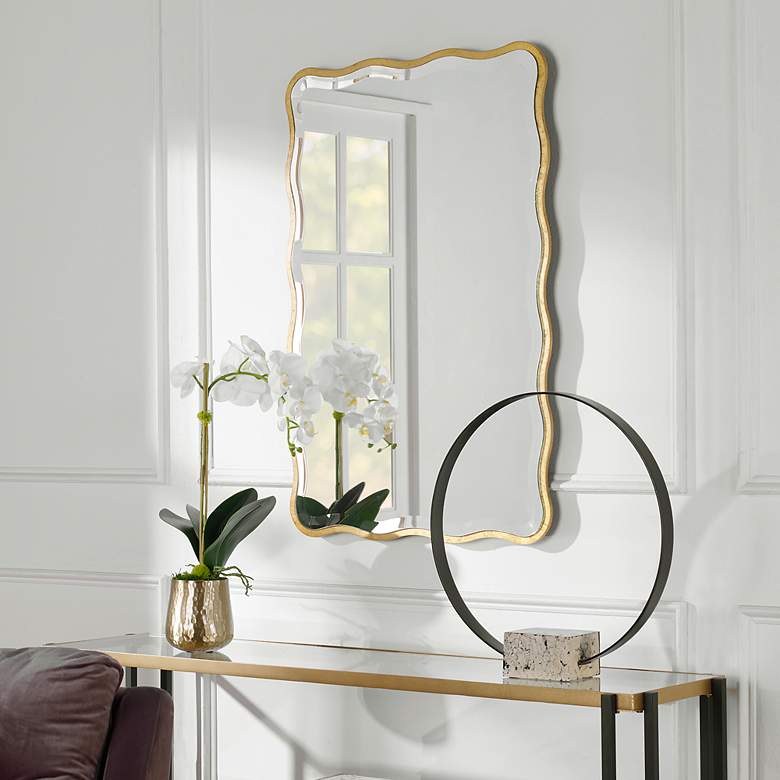 Image 3 Uttermost Aneta 36 inch x 24 inch Scalloped Wood Gold Mirror more views