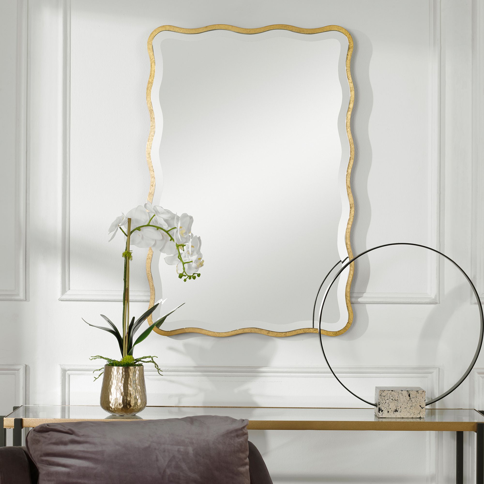 Image 7 Uttermost Aneta 36" x 24" Scalloped Wood Gold Mirror more views