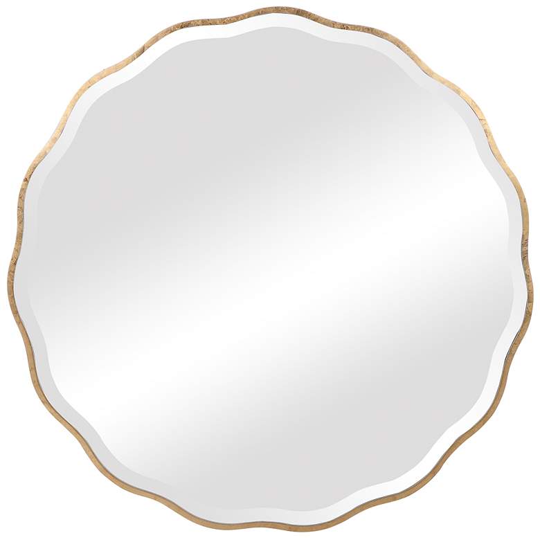 Image 2 Uttermost Aneta Aged Gold 42" Round Scalloped Modern Wall Mirror