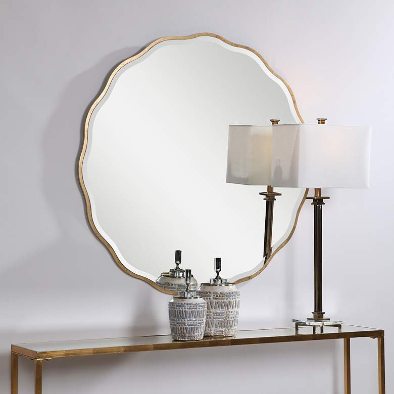 Image 3 Uttermost Aneta Aged Gold 42" Round Scalloped Modern Wall Mirror more views