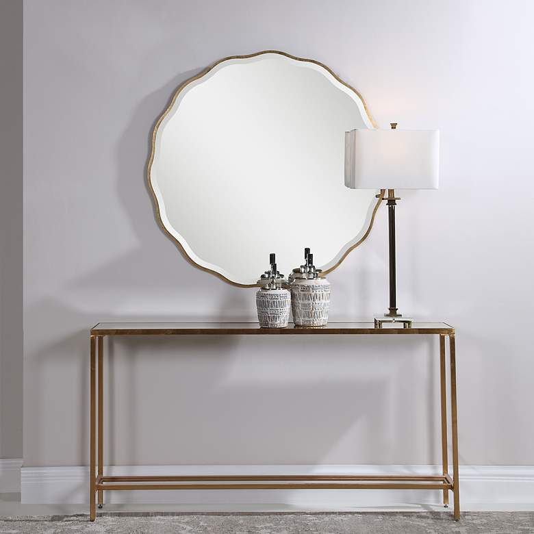 Image 4 Uttermost Aneta Aged Gold 42" Round Scalloped Modern Wall Mirror more views