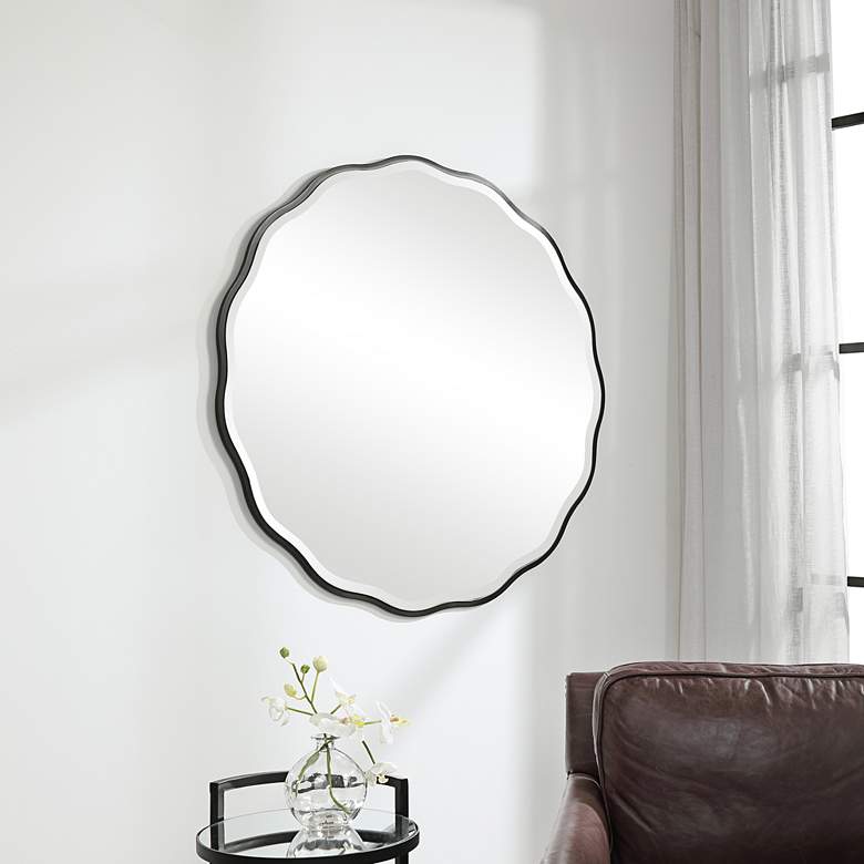 Image 1 Uttermost Aneta Satin Black 42" Round Scalloped Wall Mirror