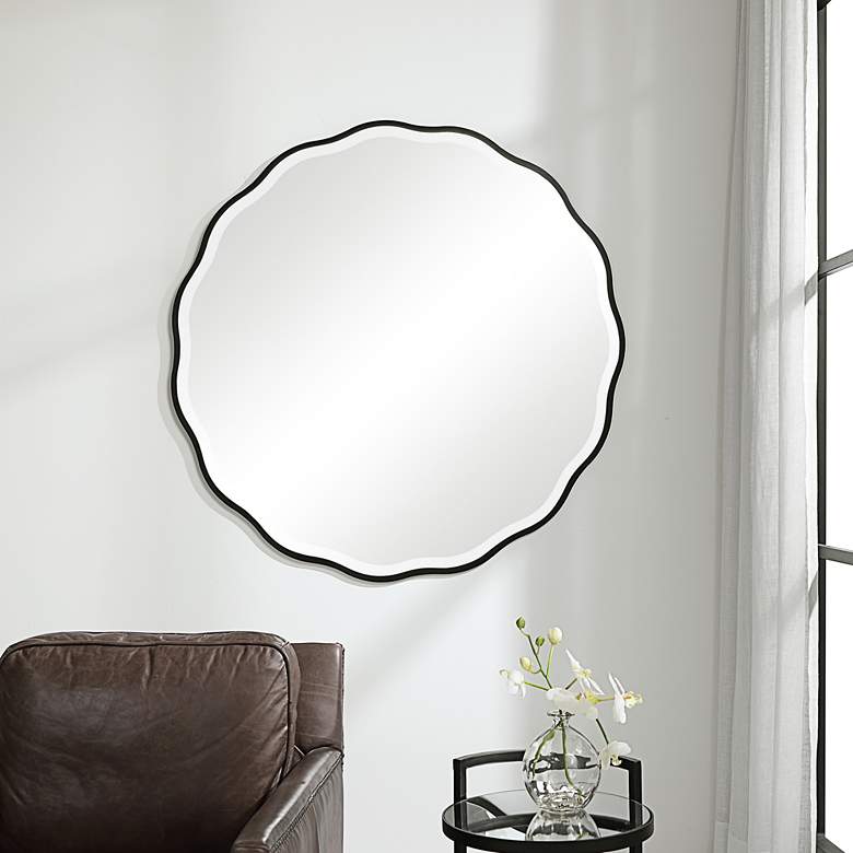 Image 5 Uttermost Aneta Satin Black 42" Round Scalloped Wall Mirror more views