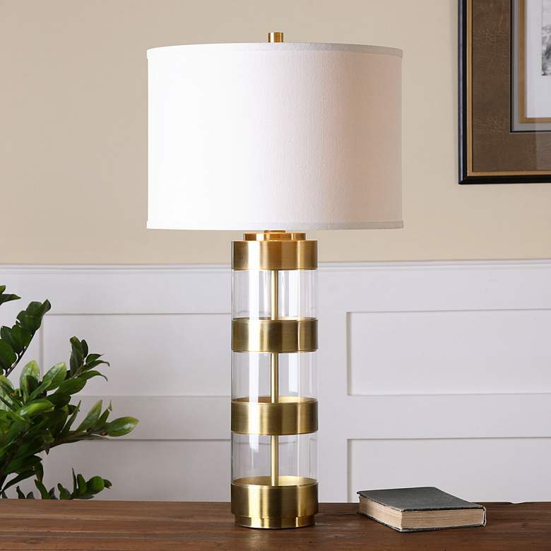 Image 3 Uttermost Angora Brushed Brass Column Table Lamp more views