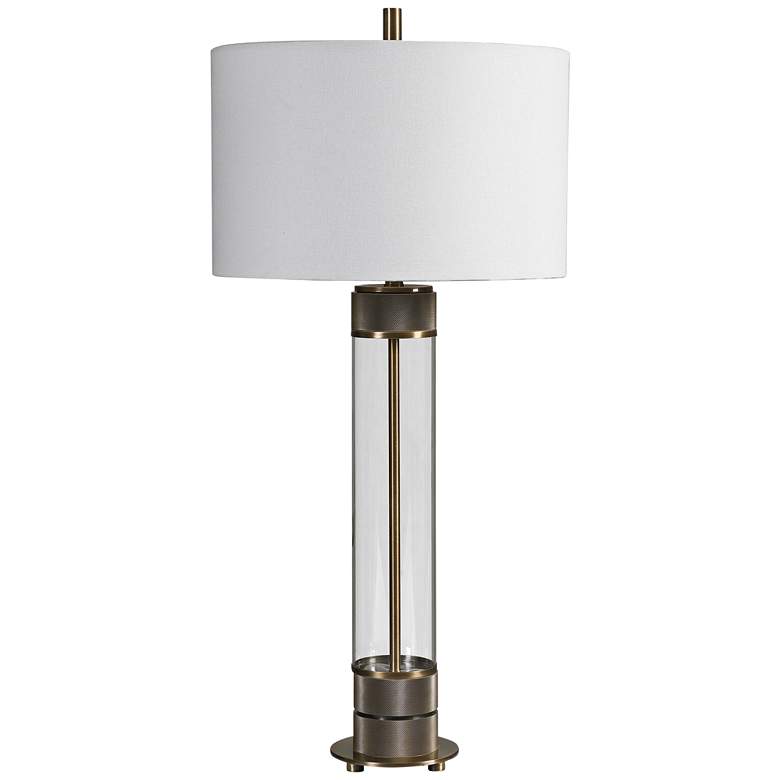 Image 2 Uttermost Anmer 35" High Antiqued Brass and Clear Glass Table Lamp