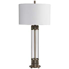 Image2 of Uttermost Anmer 35" High Antiqued Brass and Clear Glass Table Lamp
