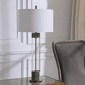 Image1 of Uttermost Anmer 35" High Antiqued Brass and Clear Glass Table Lamp