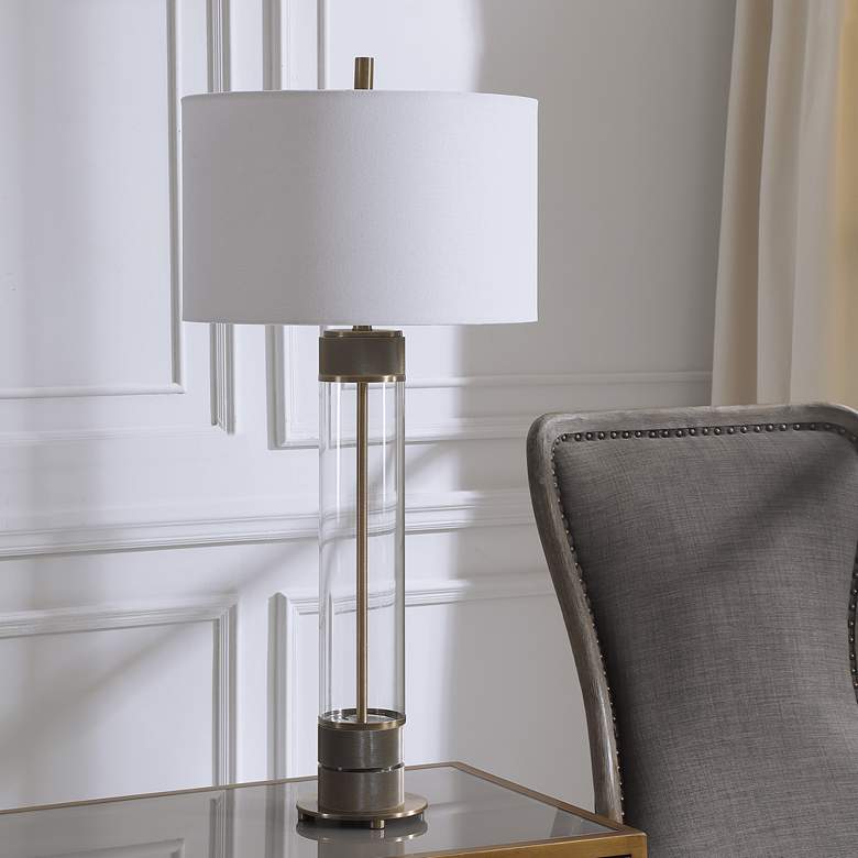 Image 1 Uttermost Anmer 35" High Antiqued Brass and Clear Glass Table Lamp
