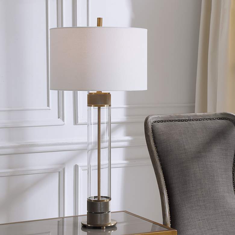 Image 7 Uttermost Anmer 35" High Antiqued Brass and Clear Glass Table Lamp more views